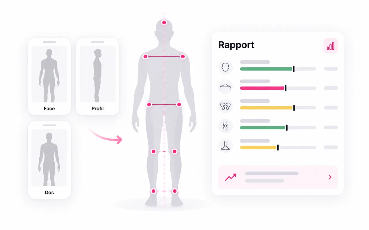 {{photosBilanPostural}} photos. {{mesuresBilanPostural}} mesures. Un rapport.